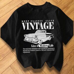 Black Classic Car Vintage Style Graphic Tee Retro Auto Shirt